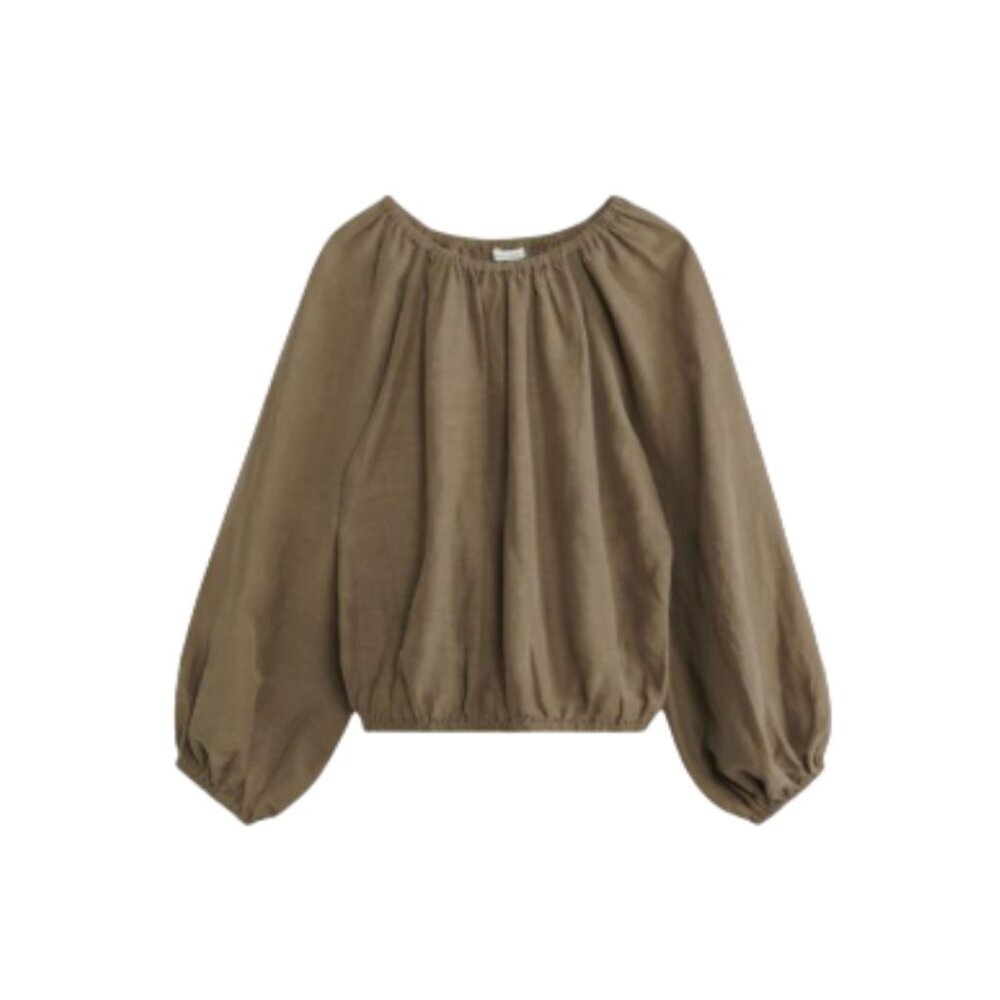 By Malene Birger Lalow Top Blouse Shirt Womens 44 14 XL Olive Green Cupro Linen
